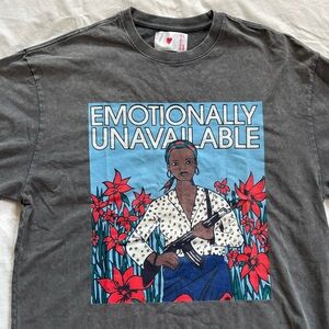 Emotionally Unavailable Graphic Tee Shirt Large Charcoal Grey Streetwear